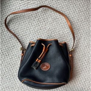 Authentic Vintage Dooney and Bourke Drawstring
Bucket Bag, Navy Blue Leather